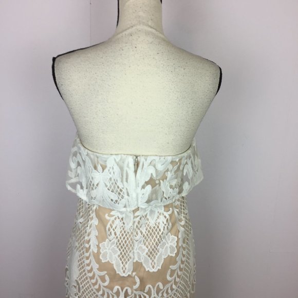 FASHION NOVA Strapless Sheath Dress XL Womans White Floral Lace Embroidered Mesh - Picture 15 of 15